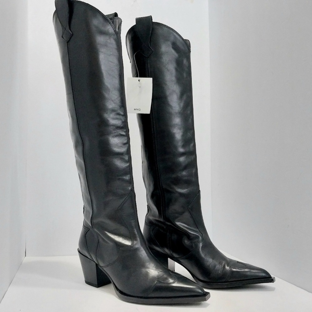 Mango Black Leather Boots - Picture 2 of 13